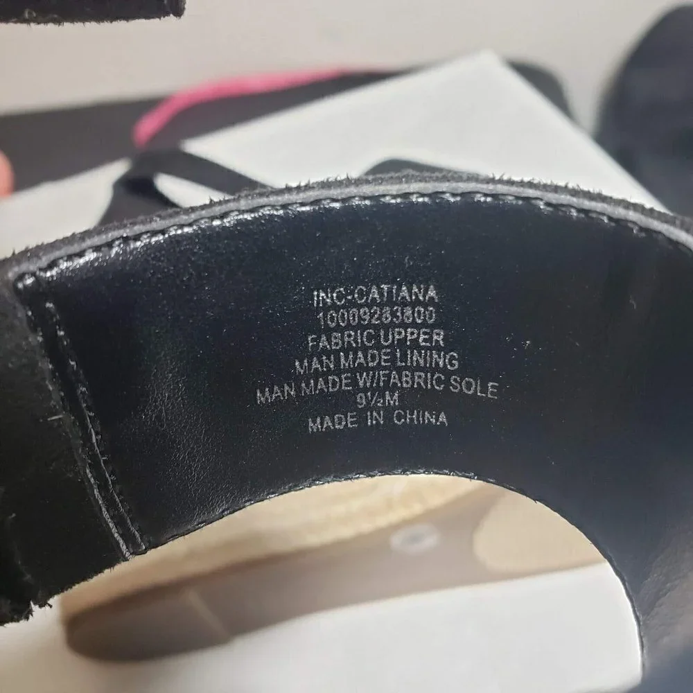 INC Womens Black Open Toe Wedge Ankle Strap Espadrille Platform Sandals Size 9.5